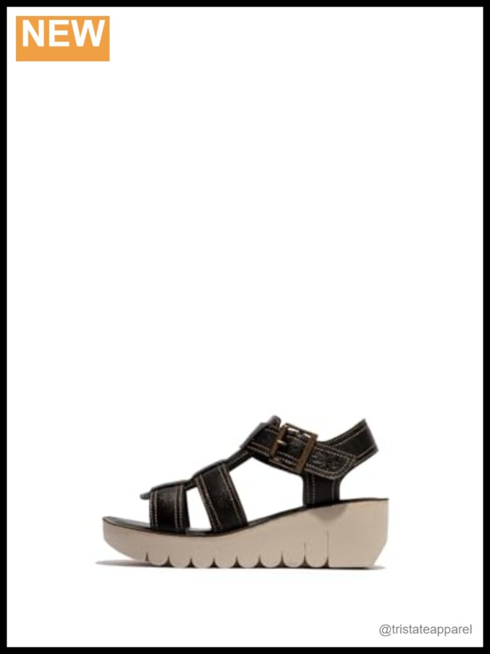 FLY London Leather Wedge Sandals Hook & Loop Comfort